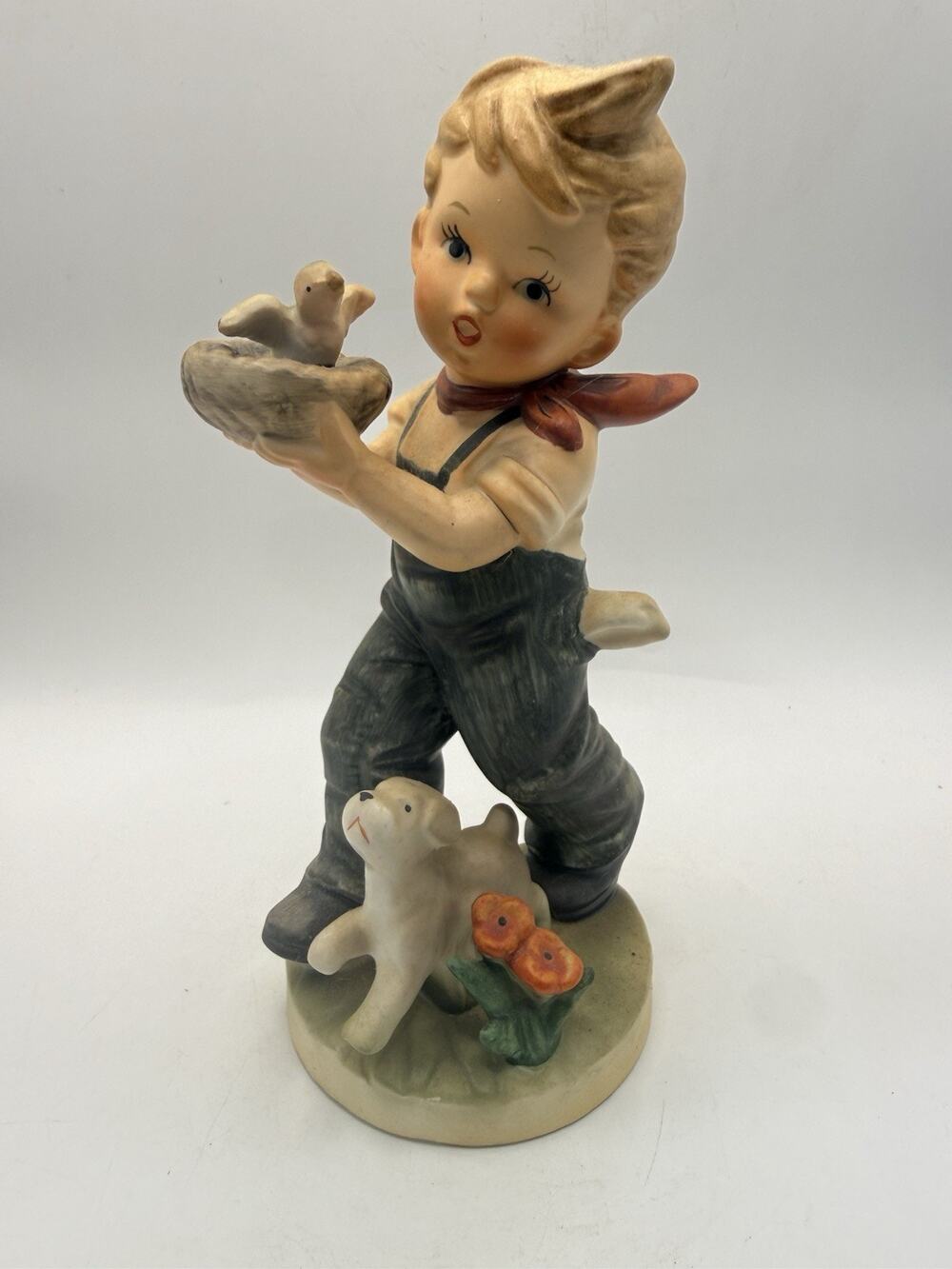 Vintage Napcoware Japan Boy Bird Nest Dog Figurine #8796 7.25” *